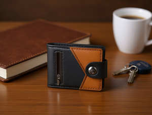 Portafoglio da Uomo in Vera Pelle con Chiusura a Bottone a Pressione, Stile Minimalista a Pannelli - Product Image 2