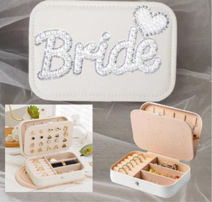 กระเป๋าเครื่องสำอางเจ้าสาว DAMAI สำหรับงานแต่งงาน  วัสดุโพลีเอสเตอร์สีขาว ประดับมุกและกลิตเตอร์สีเงิน พร้อมช่องจัดระเบียบอุปกรณ์แต่งหน้า - Product Image 1