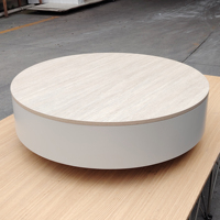 American-style High Quality <strong>Best</strong> <strong>Selling</strong> <strong>Japandi</strong> Walnut&Travertine Texture Round Coffee Table Salon Table Durable Living Room