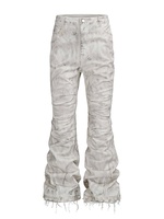 Jeans en denim pour homme, coton décontracté, style streetwear hip-hop, coupe évasée, effet délavé blanc, imprimé, usé, haute qualité, personnalisable, OEM ODM, 2026