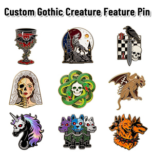 Pins metálicos personalizados <span class=keywords><strong>de</strong></span> criaturas góticas, adhesivos para teléfonos, calcomanías <span class=keywords><strong>de</strong></span> insignias <span class=keywords><strong>de</strong></span> monstruos <span class=keywords><strong>de</strong></span> fantasía oscura, broches <span class=keywords><strong>de</strong></span> esmalte, envío rápido, MOQ bajo - Product Image 1