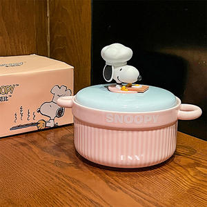 Ensemble de bols à nouilles en céramique grand format, design <span class=keywords><strong>Snoopy</strong></span> Chef de dessin animé, double poigné<span class=keywords><strong>e</strong></span>, anti-brûlure, réutilisable, compatible lave-vaisselle, résistant à la chaleur - Product Image 4