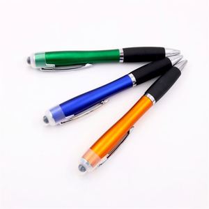 Lot de 16 stylos publicitaires LED lumineux avec stylet, personnalisables avec logo imprimé, en plastique bleu, à bille - Product Image 3