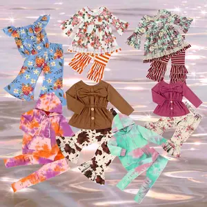 新模式小女孩作物顶部和慢跑钟裤子 2 件设置夏季女孩服装衣服设置 0-6 岁的孩子
