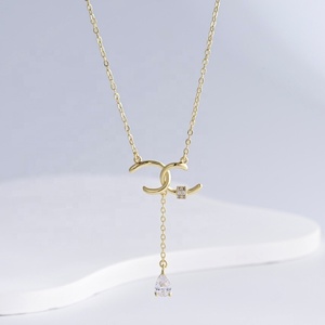 Collar de Plata 925 con Diseño de Gota de Agua, Estrella de Circonio, Chapado en Oro, Geométrico, con Borla, para Mujer, Precio de Fábrica - Product Image 4
