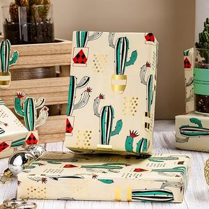 Cute Cactus Plant <b>Pattern</b> Gift Wrapping <b>Paper</b> Roll Specialty Gold Foil <b>Paper</b> Coated for Gift Craft Packaging Kids Birthday Party - Product Image 1