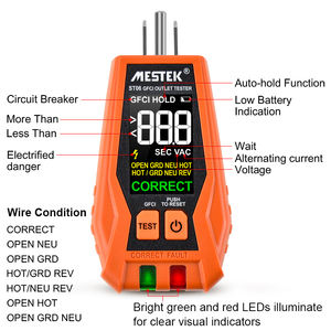 Mestek ST06 US Plug Socket Detector Smart Industrial GFCI <strong>RCD</strong> Wall Indoor Outdoor Single Electrical Voltage Socket <strong>Tester</strong> - Product Image 6