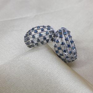 Jewelspaark Blue Diamond Hoop Earrings 1.49 Cttw Round Cut 925 Sterling Silver Prong Setting Everyday Wear - Product Image 2