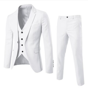 Costume formel gris clair et noir 3 pièces (blazer, gilet, pantalon) coupe ajustée 1 bouton pour homme – Idéal mariage, bureau, affaires - Product Image 2