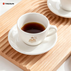 Juego de Taza y Platillo de Cerámica para Espresso, Color Blanco, con Logotipo Personalizado, para Cafetería, para Té de la Tarde, 80 ml, Apto para Lavavajillas - Product Image 1
