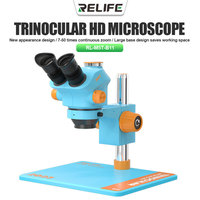 Microscopio Estéreo Trinocular HD RELIFE RL-M5T-B11 con Base de Plataforma Grande + Monitor HD para Soldadura y Reparación de PCB