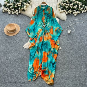 Abito Lungo da Donna a Vita Alta, Nuovo Stile di Alta Gamma, con Stampa e Cuciture, in Poliestere Antistatico, Modello A-Line, per <span class=keywords><strong>Vacanze</strong></span> Invernali - Product Image 1