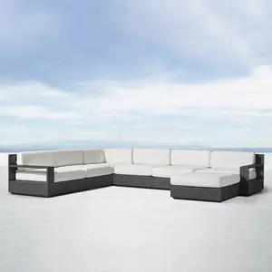 Pola Baru Furnitur Taman Luar Ruangan Buatan Tangan Kursi Berlengan Sofa Teras Logam Hitam Sofa Lounge Kolam Renang Luar Ruangan Sofo