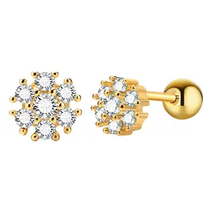 Fashion Stainless Steel Flower Cubic Zirconia Earings Jewelry For Women Gift