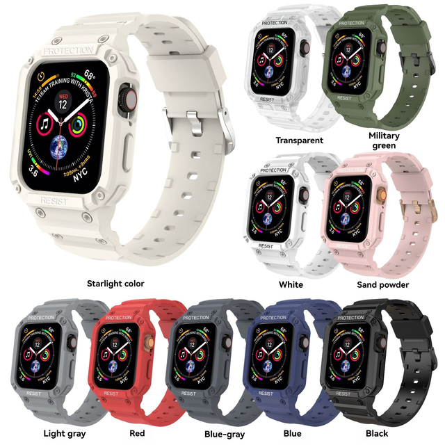 Case for Apple Watch Band 44mm 45mm 42mm 40/38 Watch Strap for Iwatch Series 7 6 5 4 SE TPU Protective Cover Silicone Bracelet