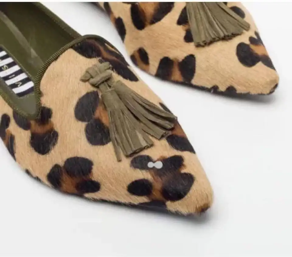 Custom leather shoes party genuine dress leather shoes for women Fashion Leopard personality suede slip on leather shoes