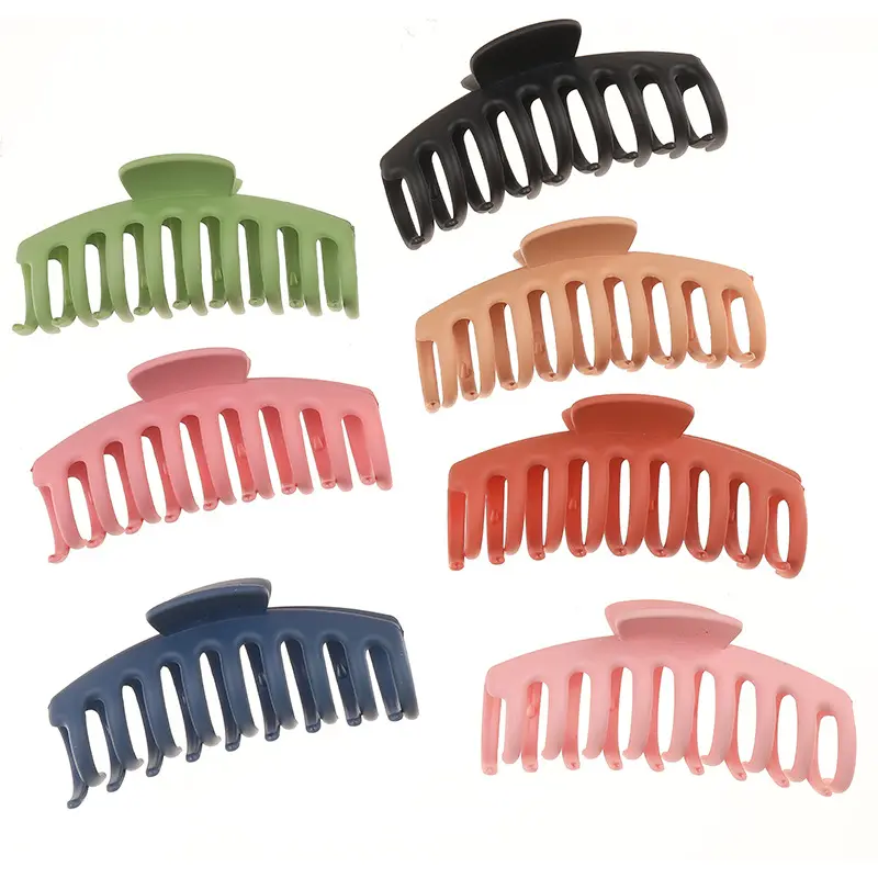 korean simple alligator design women solid color fashion large size jumbo frosted checkered nude hair claw clips accessories