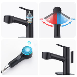 Robinet de lavabo de salle de bain moderne à poignée unique, mitigeur eau chaude et froide, avec douchette extractible, best-seller - Product Image 4