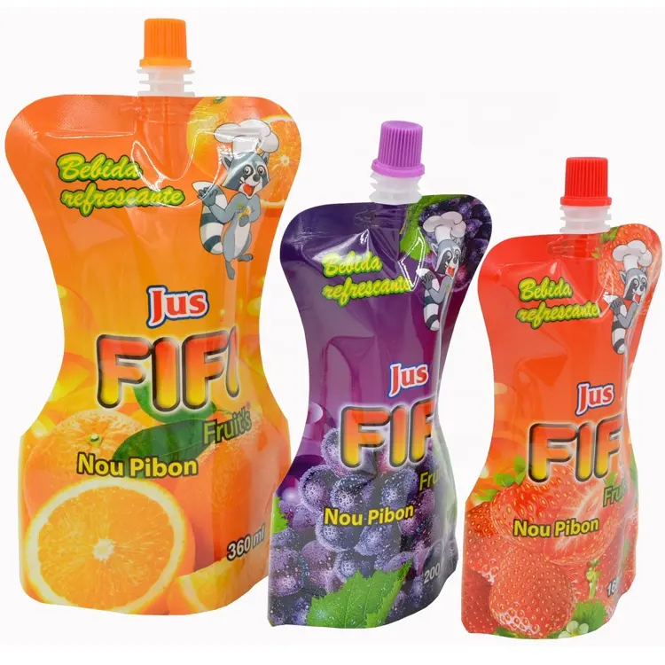 Custom Reusable Plastic Fruit Juice Packaging Doypack Spout Pouch standing pouch food bags