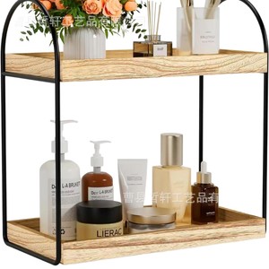 Wooden And Wrought Iron Double Layer Storage <b>Rack</b> 13.78In X 7In Multipurpose Desktop Organizer For Bathroom <b>Kitchen</b> Makeup - Product Image 3