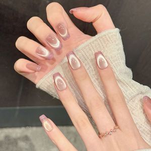 Ongles en acrylique à presser faits à la main, très résistants, effet œil de chat, French, courts, carrés, moyens, ovales, pour mariage, vente en gros - Product Image 5