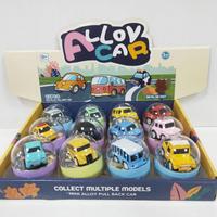 CD 12PCS Mini Voitures Jouets à Rétrofriction en Métal, Ensemble en Boîte Capsule, Véhicules de Dessin Animé en Alliage (Bus, SUV, Véhicule d'Urgence) pour Enfants