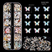 Décorations d'ongles Papillon Aurore 3D en résine, 12 compartiments, mélange de fragments et perles, accessoires pour ongles