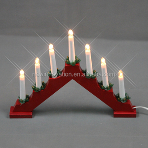 Hot Sale Item Christmas Decoration 7L Warm White LED Wooden Candle Bridge <b>Light</b> with Cable and <b>Plug</b> - Product Image 3