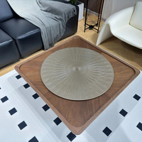 Ensemble de tables basses carrées en bois de luxe moderne, avec cadre carré texturé en bois, plateau rond texturé et table d'appoint en verre