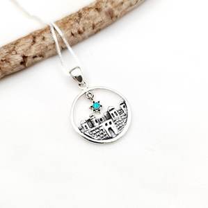 Venta al por mayor de alta calidad azul ópalo ESTRELLA DE <span class=keywords><strong>David</strong></span> collar mujeres 316l Acero inoxidable plata joyería Ciudad Vieja Jerusalén collar - Product Image 4