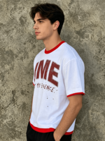 T-shirt Homme Vintage Style Y2K Coupe Oversize Col Uni Manches Courtes Logo Personnalisé Lavage Acide Tissu Tricoté 100% Coton