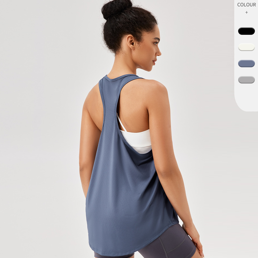 Custom Solid Color V-neck T-shaped Sleeveless Breathable Yoga Tops Quick Dry Exercise Running Gym Workout Vest Fitness Tank Top