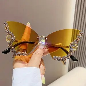 9933 Luxury Rimless Butterfly Rhinestone 2023 Latest Fashion Brand Design Diamond Gradient Custom Logo Sun Glasses