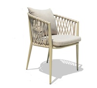 Chaise de jardin d'extérieur en métal de style nordique moderne avec fauteuil en corde tressée et coussin imperméable pour parc, hôtel et cour