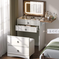 Coiffeuse de style campagnard avec miroir LED et station de charge, table rabattable avec tabouret de rangement, vente en gros pour petite chambre