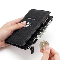 Portefeuille porte-passeport en cuir véritable avec logo personnalisé, blocage RFID, fermeture éclair, organiseur de documents de voyage avec emplacements pour cartes pour hommes et femmes