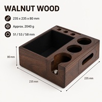 Station de tassage à café en noyer avec boîte de retrait des résidus, support pour porte-filtres 51/53/58 mm et organisateur d'outils à expresso