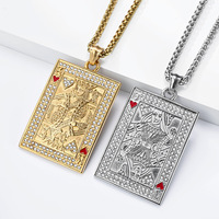Collier tendance avec pendentif poker entièrement en zircon, bijoux en acier inoxydable étanche, accessoires uniques pour couple, pour soirée MGXL665