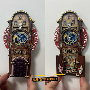 Nuevo Imán para Refrigerador con Reloj Astronómico de <span class=keywords><strong>Praga</strong></span>, con Engranajes Giratorios y Puerta Abatible, Recuerdo de Viaje 3D de Madera de la República Checa - Product Image 3