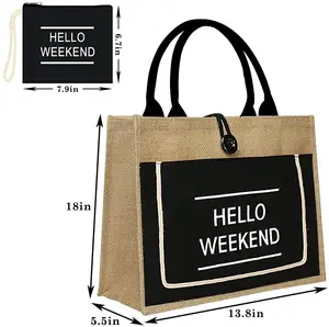 Eco Friendly borsa di iuta OEM stampa personalizzata Tote Bag con laminazione interna