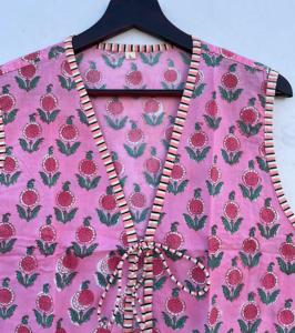 100% Cotton Dori <b>Vest</b> for <b>Women</b> Comfortable V-Neck Floral Printed Front Open Waistcoat - Product Image 3