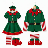 Ensemble de costumes de Noël assortis pour la famille, tenue d'elfe pour adultes et enfants, veste verte avec col festonné, boutons en forme de canne à sucre, chapeau