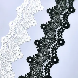 Hot Sale Polyester Embroidery Lace Trimming 8.3Cm Width Milk Silk Black White Floral Mesh Wedding Lace Trim In Stock