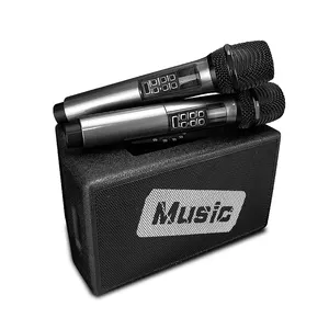 Yarmee Wireless Handheld Mic 2 Channel Home KTV Microphone with LED Light Speaker