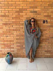 Robe caftan bohème noire à manches longues pour femmes, taille plus, avec des glands brodés colorés, respirante et écologique - Product Image 4