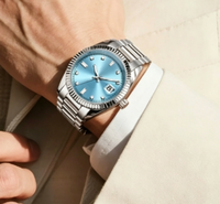 Montre mécanique automatique pour homme, plaquée or, avec lunette cannelée, bracelet Jubilé en acier inoxydable, montre-bracelet de style professionnel