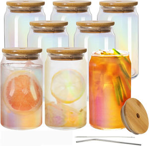 Usa Warehouse Vente en gros Sublimation colorée Canette de bière Tasses à café en verre avec couvercles en bambou - Product Image 1