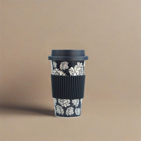 Tasse de voyage réutilisable en céramique à motif floral Tasse à café avec couvercle en silicone pour voyage ou usage quotidien