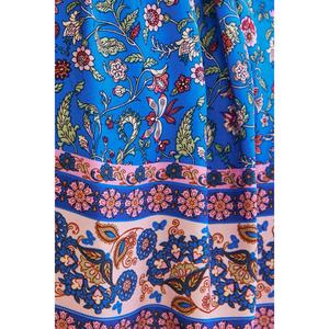 Vestido Mini Boho Azul, Vestido Casual Formal Elegante y Sexy de Lino y Algodón de Alta Calidad con Estampado Floral y Manga Corta - Product Image 5