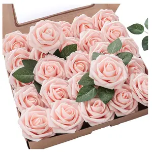 Kunstbloemen 25 Stuks Echt Uitziende Blush Foam Nep Rozen Met Stengels Diy Bruidboeketten Bruids Centerpieces Party Decor Rose